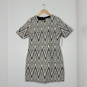 Jade Melody Tam Women's Cream & Black Zigzag Short Sleeve Mini Dress Size Medium